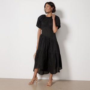 FRAME Gathered Seam Puff Sleeve Dress